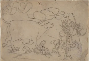 Durga čelí Buffalo Demon Mahisha: Scéna z Devi Mahatmya, Ka. 1780.