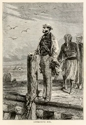 Detektiv Fix, z románu Cesta kolem světa za osmdesát dní od Julese Verna (1828-1905), rytina Louise Dumonta (nar. 1822), 1873