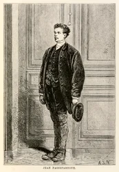 Jean Passepartout, z románu „Cesta kolem světa za osmdesát dní“ od Julese Verna (1828-1905), rytina od Louise Dumonta (nar. 1822), 1873
