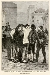 Čtenáři všech tříd hltali zprávy týkající se Philease Fogga z knihy Cesta kolem světa za osmdesát dní od Julese Verna (1828-1905), kterou vyryl Louis Dumont (nar. 1822) 1873