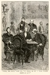 No, pane Fogg, řekl: Bude to tak: Vsadím na to 4000 liber!!, z knihy Cesta kolem světa za osmdesát dní od Julese Verna (1828-1905), vyryl Louis Dumont (nar. 1822), 1873