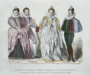 Louise Lorraine-Vaudemont (1553-1601), manželka Jindřicha III., vévody z Guise (1549-88), Marguerite z Vaudemontu (1564-1625) a Anny z Joyeuse (1561-87)