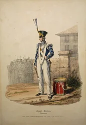 Bubeník Royal Marines, kolem roku 1829 (ručně kolorovaný lito)