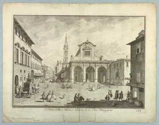 Pohled na Florencii, deska z "Výběr z XXIV Pohledy na hlavní čtvrti, náměstí, kostely a paláce města Florencie"