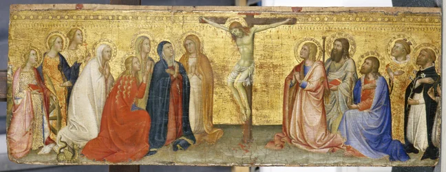 Kristus na kříži s Marií Magdalenou a dalšími svatými, kolem 1360 (tempera na topolovém dřevě)