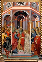 Marriage of Virgin, detail oltářního obrazu zobrazující Příběhy Panny od Bartola di Fredi (1330-1410)