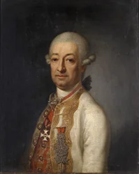 Portrét k. k. Polní maršál princ Franz Ulrich Kinsky von Wchinitz und Tettau (1726-1792) s komandérským křížem řádu Marie Terezie, na zádech Johann Baptist Lampi d. A. připisováno