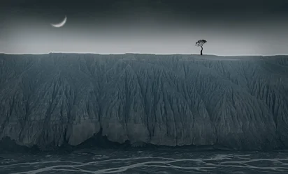 Osamělý strom a srpek měsíce