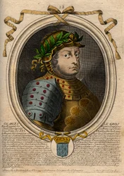 Karolinská dynastie: Portrét Karla III Le Gros (839-888) Král Franků - Karel III Tlustý - rytina z 