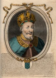 Portrét Karla II. Plešatého (823-877), francouzského krále - Karel II. (823-877) Plešatý - rytina z 