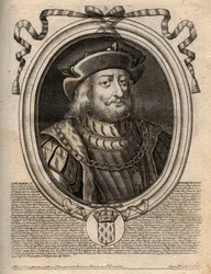 Portrét Chilperika I. (539 - 584), krále Neustrije - Chilperika I., francouzského krále Merovejců - rytina z 