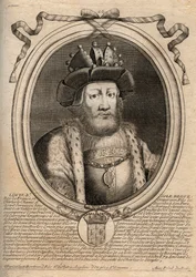 Portrét Ludvíka II. Begue nebo Faineant (846 - 879), král franků - Louis II The Stammerer 848 až 879 - rytina z 