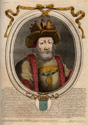 Portrét Ludvíka II Begue nebo Faineant (846 - 879), král franků - Louis II The Stammerer 848 až 879 - rytina z 