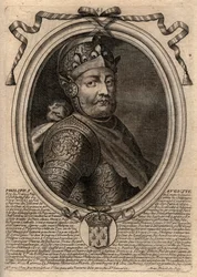 Portrét Filipa II dit Philippe Auguste (1165-1223) - Filip August II. (1165-1223) Francouzský král - rytina z 