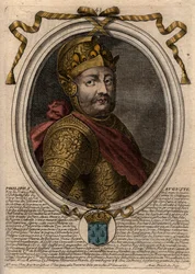Portrét Filipa II dit Philippe Auguste (1165-1223) - Filip August II. (1165-1223) Francouzský král - rytina z 