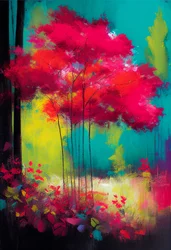 Abstraktní kresba kvetoucích rostlin v růžové, Wall Art | Obrazy na plátně