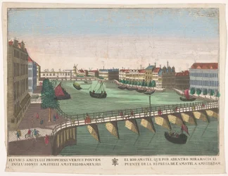 Pohled na Binnen-Amstel mezi Blauwbrug a Hogesluis v Amsterdamu El rio Amstel, que por adentro mirahacia el puente de la represa de l