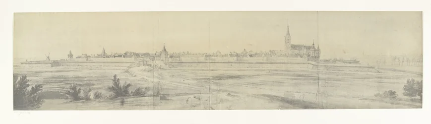 Pohled na Elburg, 1672 Fotografie kreseb francouzské invaze do Nizozemska v roce 1672 od Adama Franse van der Meulena dochované v Manufacture des Gobelins (název série)