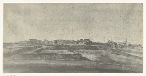 Pohled na Maastricht, 1672 Fotografie kreseb francouzské invaze do Nizozemska v roce 1672 od Adama Franse van der Meulena dochované v Manufacture des Gobelins (název série)