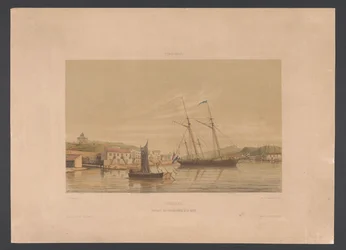 Přístav Willemstad Curacao. Kotviště válečných lodí v přístavu (název na objektu) Západní Indie (název série na objektu) Pohledy z nizozemské Západní Indie (název série)