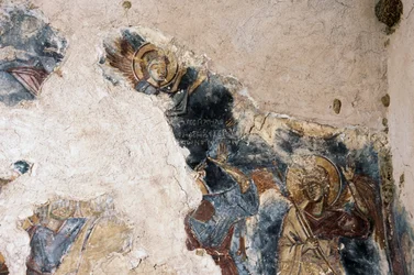 Anděl a svatý, detail z fresky v kostele Agios Georgios Apodoulou, Apodoulou, Kréta, Řecko (foto)