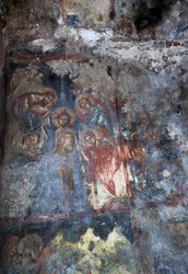 Kristus a andělé, freska v byzantském kostele Agios Constantinos a Agia Eleni, Voukolies, Kréta, Řecko (foto)
