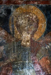 Postava světce, freska v byzantském kostele Agios Constantinos a Agia Eleni, Voukolies, Kréta, Řecko (foto)