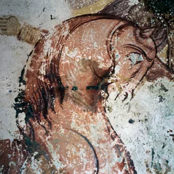 Kůň, freska v byzantském kostele v Mournies, Kréta, Řecko (foto)