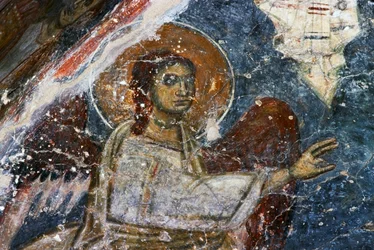 Anděl, freska v byzantském kostele Agios Georgios Sfakiotis, Diavaide, Kréta, Řecko (foto)