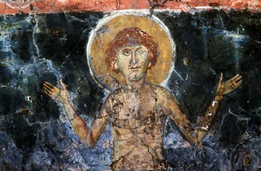 Kristus, freska v byzantském kostele Agios Georgios Sfakiotis, Diavaide, Kréta, Řecko (foto)