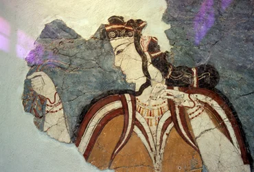 Fragment fresky s ženskou postavou, z Mykén, Řecko, mykénské civilizace