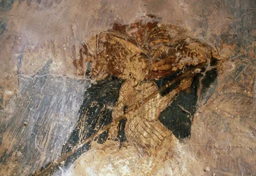 Muž na koni, freska v kostele Agios Georgios, Komitades, Kréta, Řecko (foto)