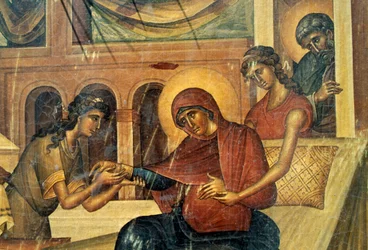 Votivní ikona, detail, kostel Panagia, Skafidia, Prodromi, Kréta, Řecko (foto)