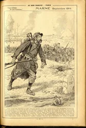 Deník Buvard du Bon Marche 1917 - Ilustrace Joba (Jacques Marie (Jacques-Marie) Gaston Onfray a Breville) (1858-1931): Marne září 1914 - válka 14-18, Marne, velké bitvy, bitva u Marny - Vojáci