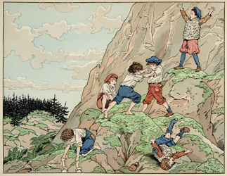Ilustrace převzatá z knihy “”Le bon roy Henri””, ilustrovaná Jacquesem Marie Gaston Onfray de Breville dit JOB (1858-1931): Dětství Jindřicha IV. s rolníky - soukromá sbírka