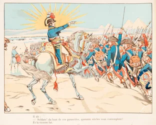Jacques Marie Gaston Onfroy de Breville dit JOB (1858-1931) - Napoleon Bonaparte v bitvě u pyramid v roce 1798, soukromá sbírka