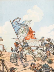 Jacques Marie Gaston Onfroy de Breville dit JOB (1858-1931) - Napoleon Bonaparte u mostu Arcole v roce 1796, soukromá sbírka
