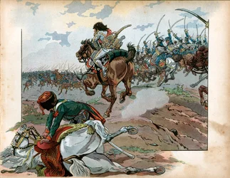 Joachim Murat (1767-1815) obviněn se svými muži v bitvě u Heilsbergu 10.