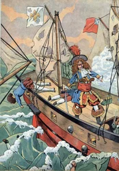 Scéna z historie Francie v hračkách: Francouzský námořník, soukromý kapitán Jean Bart (1650-1702) se svým synem připraveni zapálit prach v případě kolize. V “” Joujoux a l