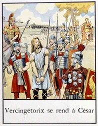 Vercingetorix se vzdává Caesarovi – v „Malé historii Francie““ od Jacquese Bainvilla, ed. Hříva